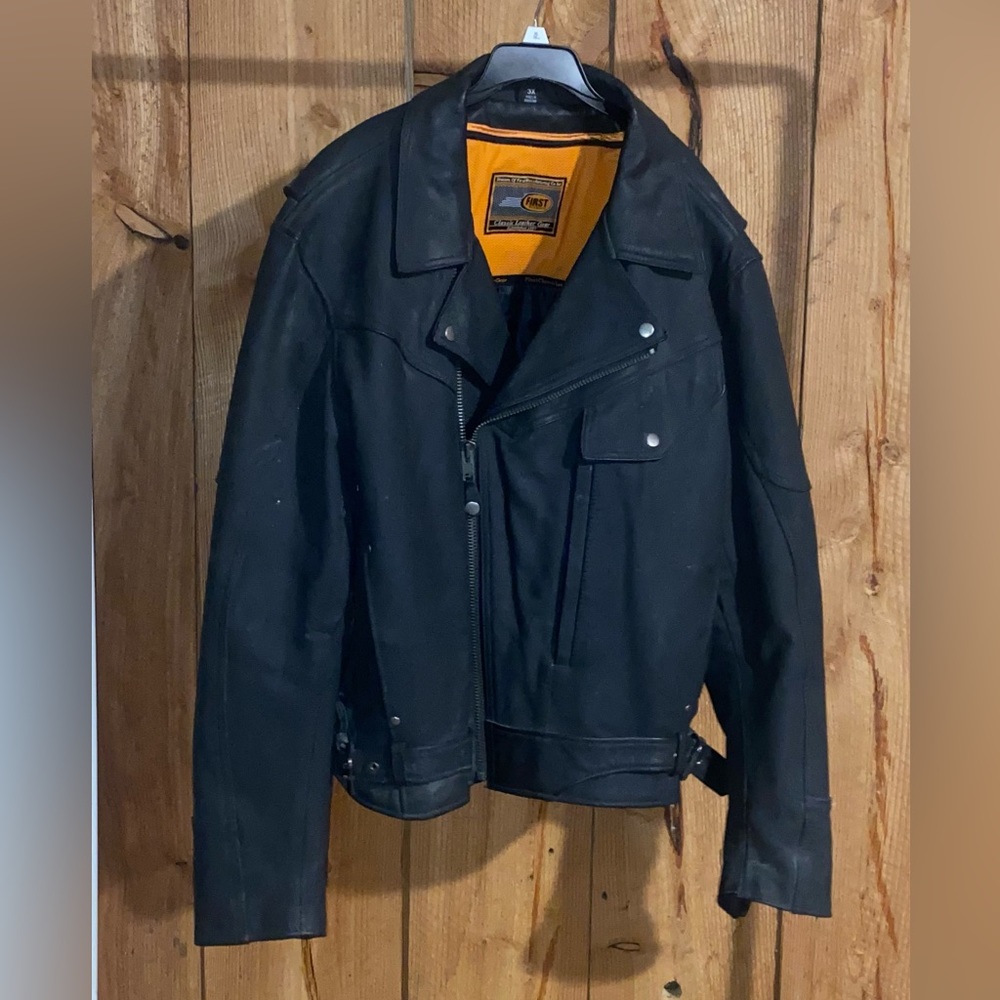 3XL First Mfg Co. Men's Leather Jacket Black